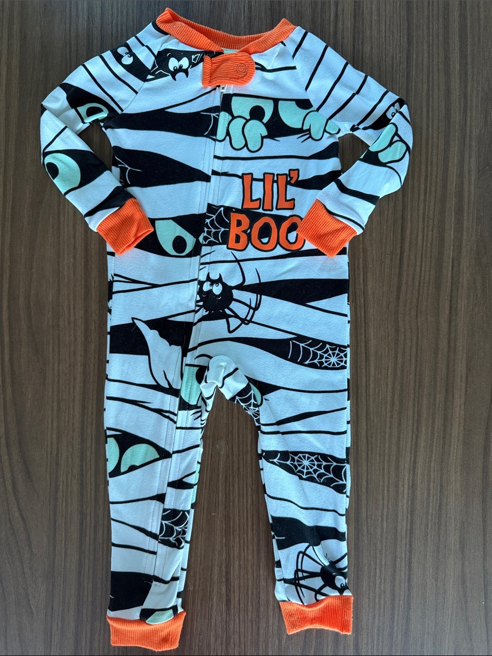 Lil' Boo Halloween Mummy One-Piece Pajamas - Orange Accent